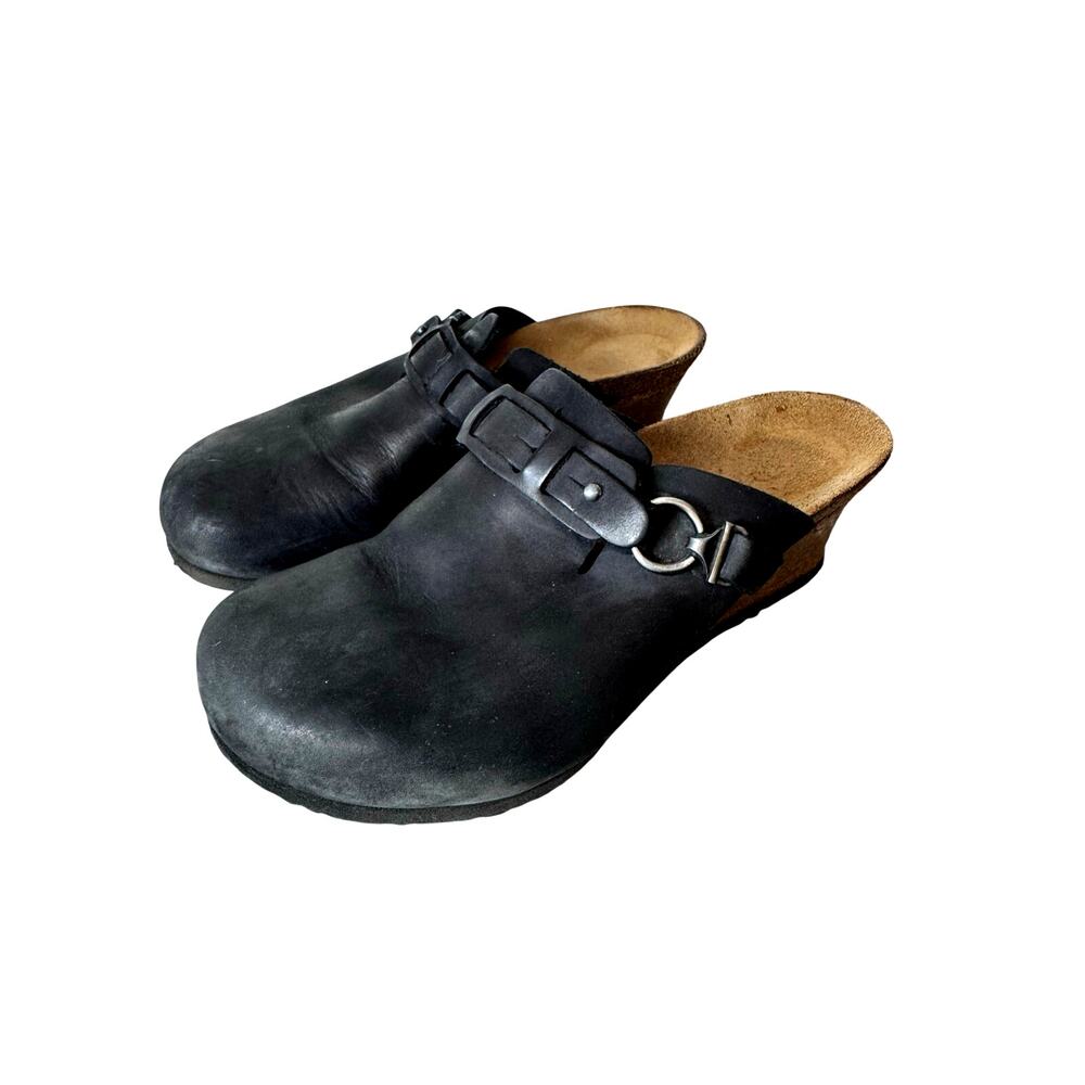 Birkenstock Papillio Dana wedge clogs Women’s 7.5 metal loop & tab cork Black